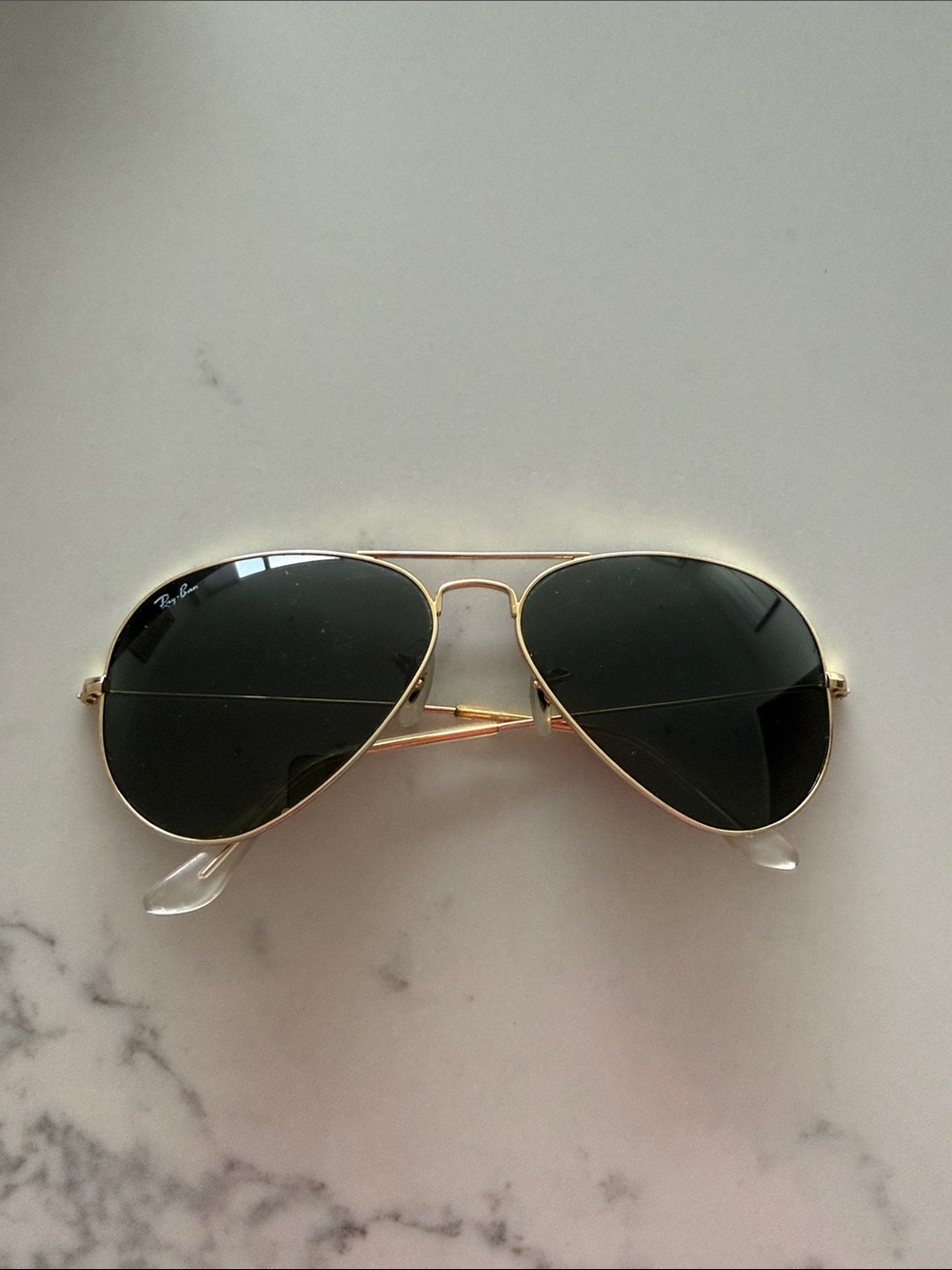 Ray-Ban Gold Aviator Sunglasses with Dark Green Lenses